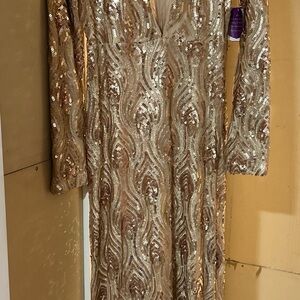 Beautiful New Sequin Light Gold Formal Gown